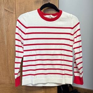 LOFT Red and White Striped Crew Neck Sweater